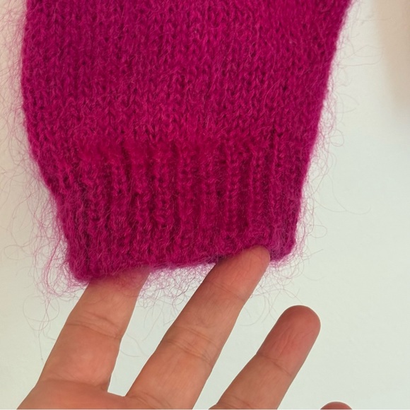 Vintage 80s sz small Mohair blend fuchsia hot pink Cardigan sweater knit no tag - Picture 4 of 9